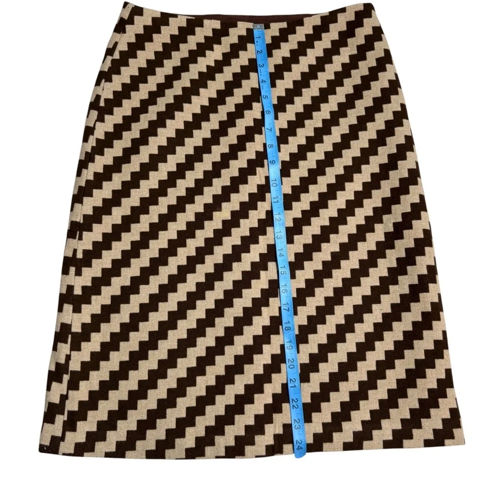 J. Crew Women's Wool‎ Blend Zigzag A-Line Skirt Size 4 Brown Beige Knee Length